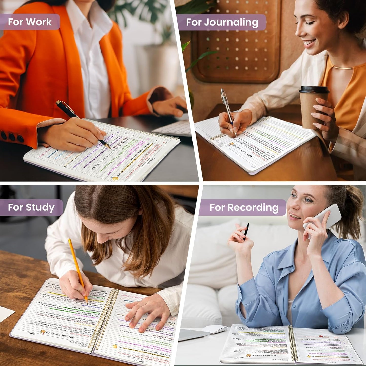 Taja Spiral Lined Notebook, 8.5"x11" Notebooks for Work, Large A4 Journal for Women & Men, College Ruled Journaling Notebook for Writing, Plastic Cover Spiral Journal, Lilac