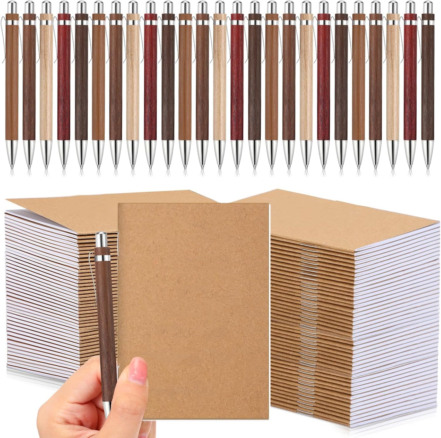 Kisston 50 Sets Mini Pocket Notebook with Pens Bulk Christmas Notebook Gifts Small Memo Notepad with Bamboo Pens for Employee Coworker Team Gifts(Retro Colors)