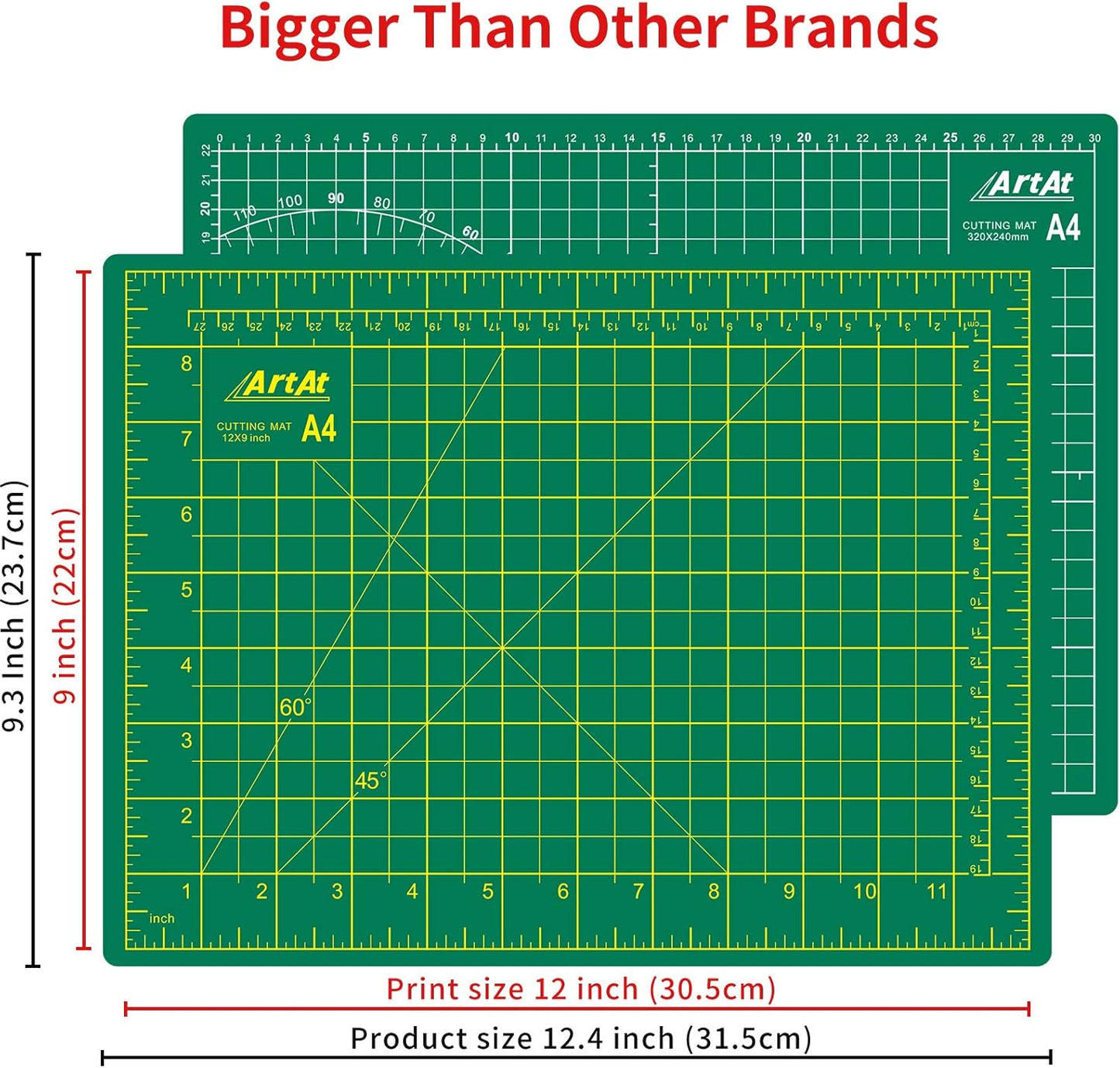 ArtAt Self Healing Cutting Mat: 9"x12" Non-Slip PVC Double Sided 5-Ply A4 Art Craft Rotating Mat, Rotary Cutting Mat for Quilting, Sewing Crafts Hobby Fabric Precision Scrapbooking Project Green