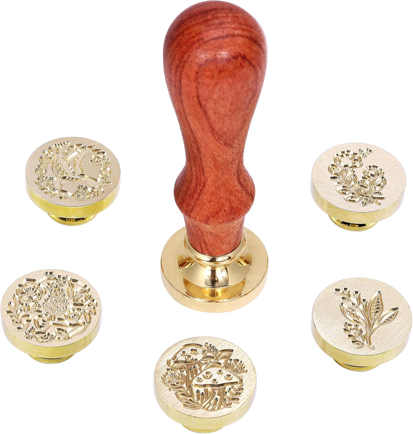 Yoption 6 Pieces Botanical Wax Seal Stamp Set, Vintage Plant Flower Sealing Wax Stamp Heads + 1 Wooden Handle with Gift Box for Wedding Invitation, Christmas, Gift Idea