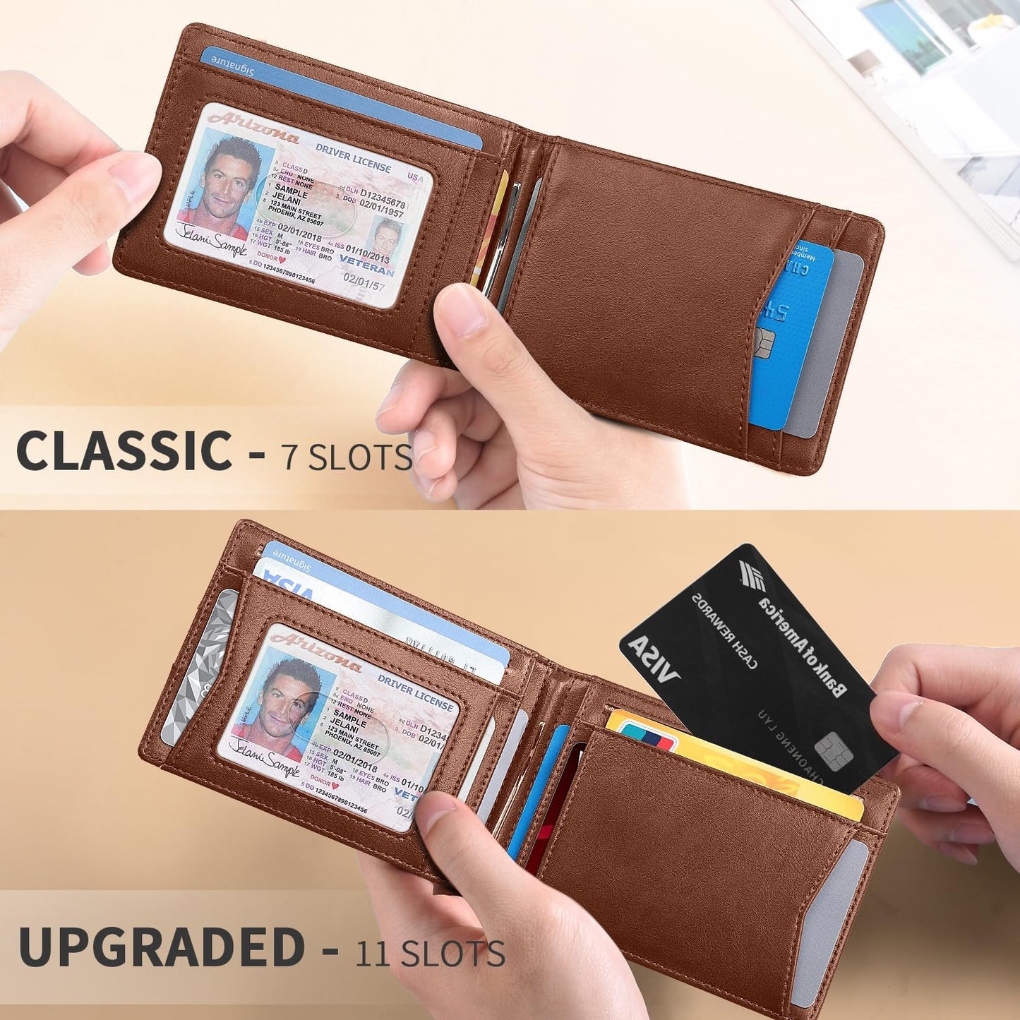 Slim Money Clip Wallets for Men RFID Blocking 11 Card Holder Minimalist Small Thin Carbon Leather Bifold Mens Front Pocket Wallet Gift Box