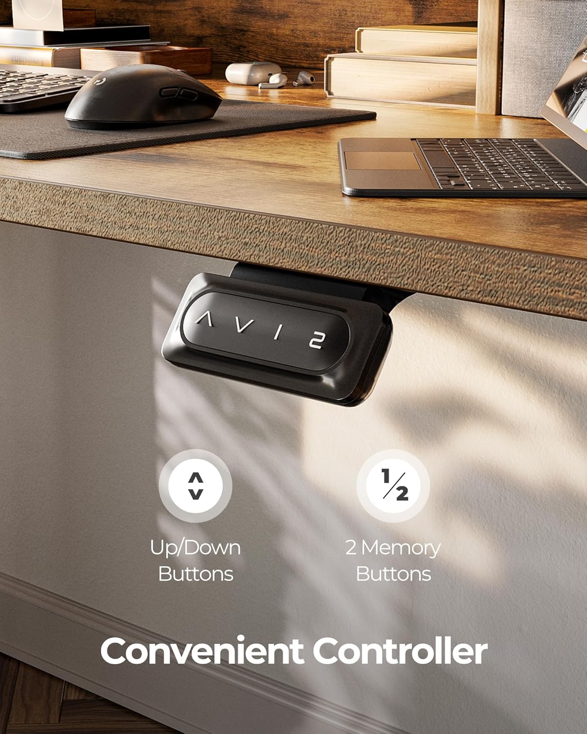 FEZIBO 60 x 24 Inch Height Adjustable Electric Standing Desk with Double Drawer, Computer Desk, Home Office Stand Up Table with 4 Height-Adjustable Feets & 2 Hooks, Rustic Brown