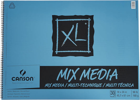 Canson XL Series Mixed Media Pad, Side Wire, 18x24 inches, 30 Sheets – Heavyweight Art Paper for Watercolor, Gouache, Marker, Painting, Drawing, Sketching
