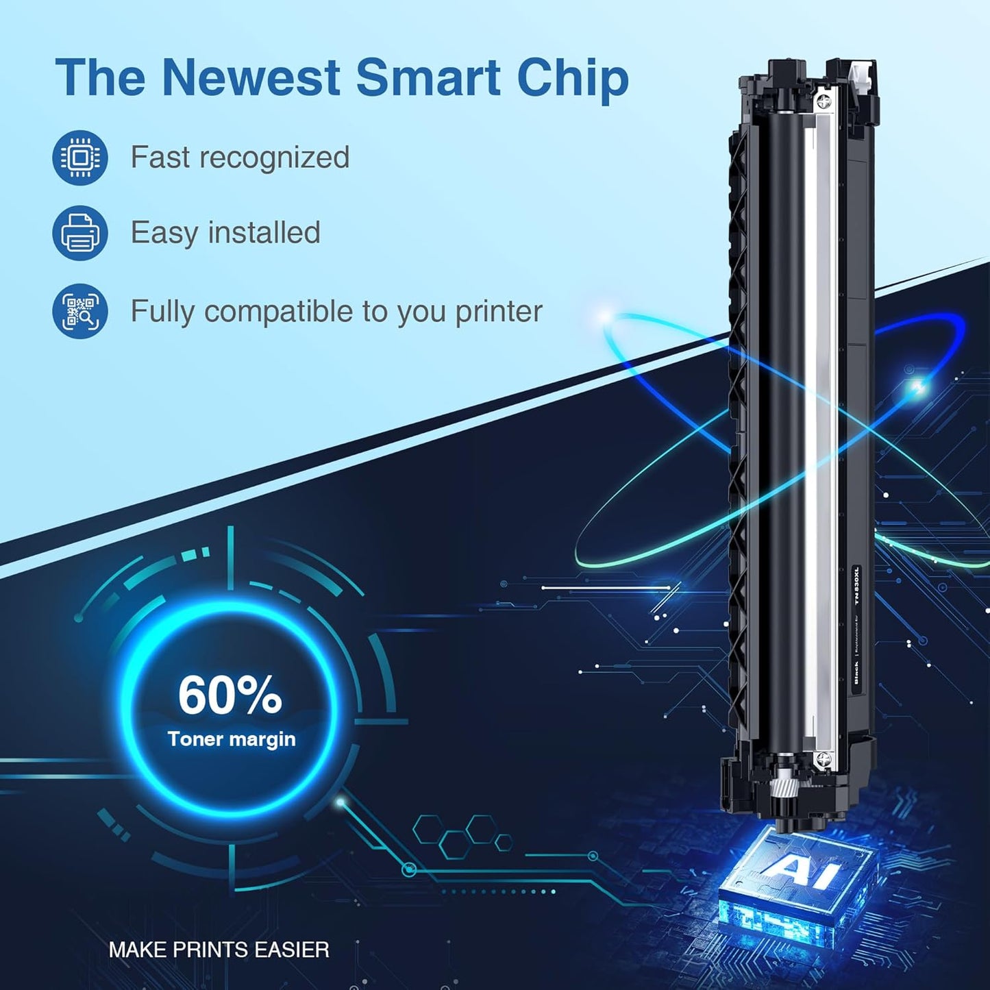 Compatible TN830XL Toner Replacement for Brother TN830XL TN830 XL Toner use with HL-L2460DW HL-L2405W HL-L2480DW HL-L2400D MFC-L2820DW MFC-L2820DW XL DCP-L2640DW Printer (2 Pack Black)