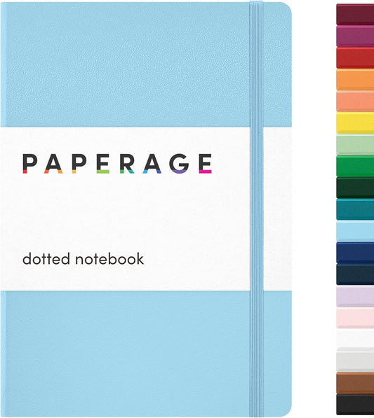 PAPERAGE Dotted Journal Notebook, (Light Blue), 160 Pages, Medium 5.6 in x 8 in - 100 GSM Thick Paper – Hardcover Journaling Notebook for Work, School & Bullet Journaling