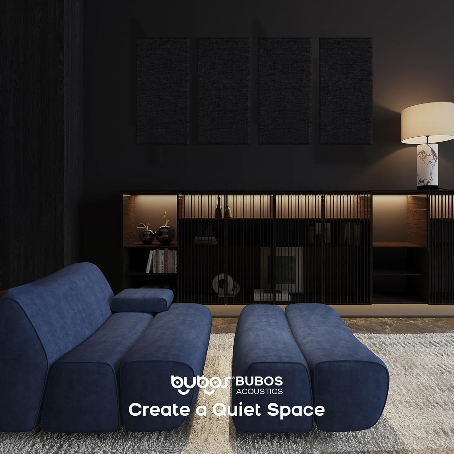 BUBOS 4 PCS Acoustic Panels,23.6''x11.8''Fabric Soundproof Wall Panels,Self-adhesive Sound Absorbing Panels for Studios, Office, Home Theater,Fabric-Clad Matte Black