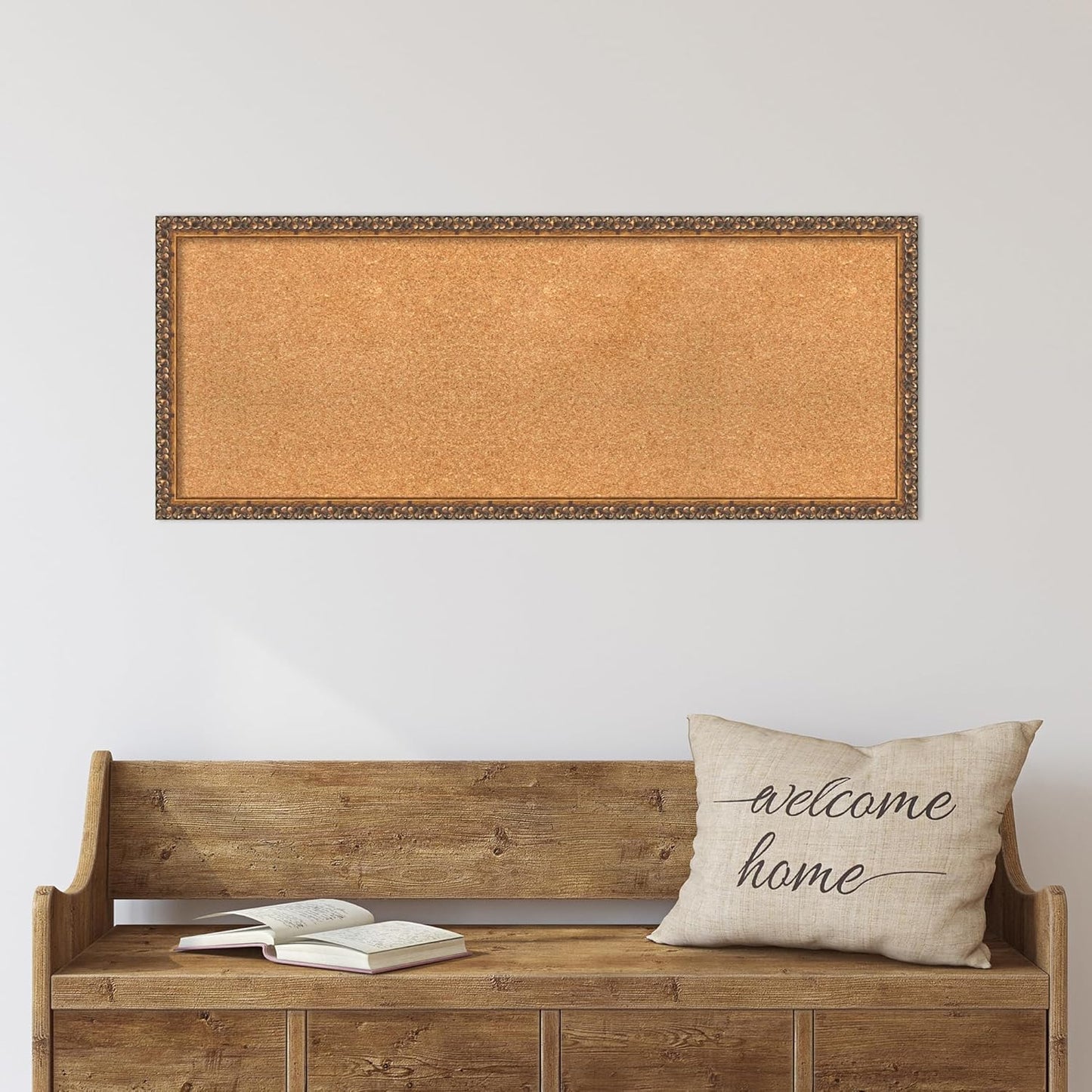 Amanti Art Natural Cork Board for Wall, 16x40 Vision Board with Bronze Frame, Medium Corkboard Office Decor for Home Organization, Traditional Corkboard Pinboard to Display Items for Home