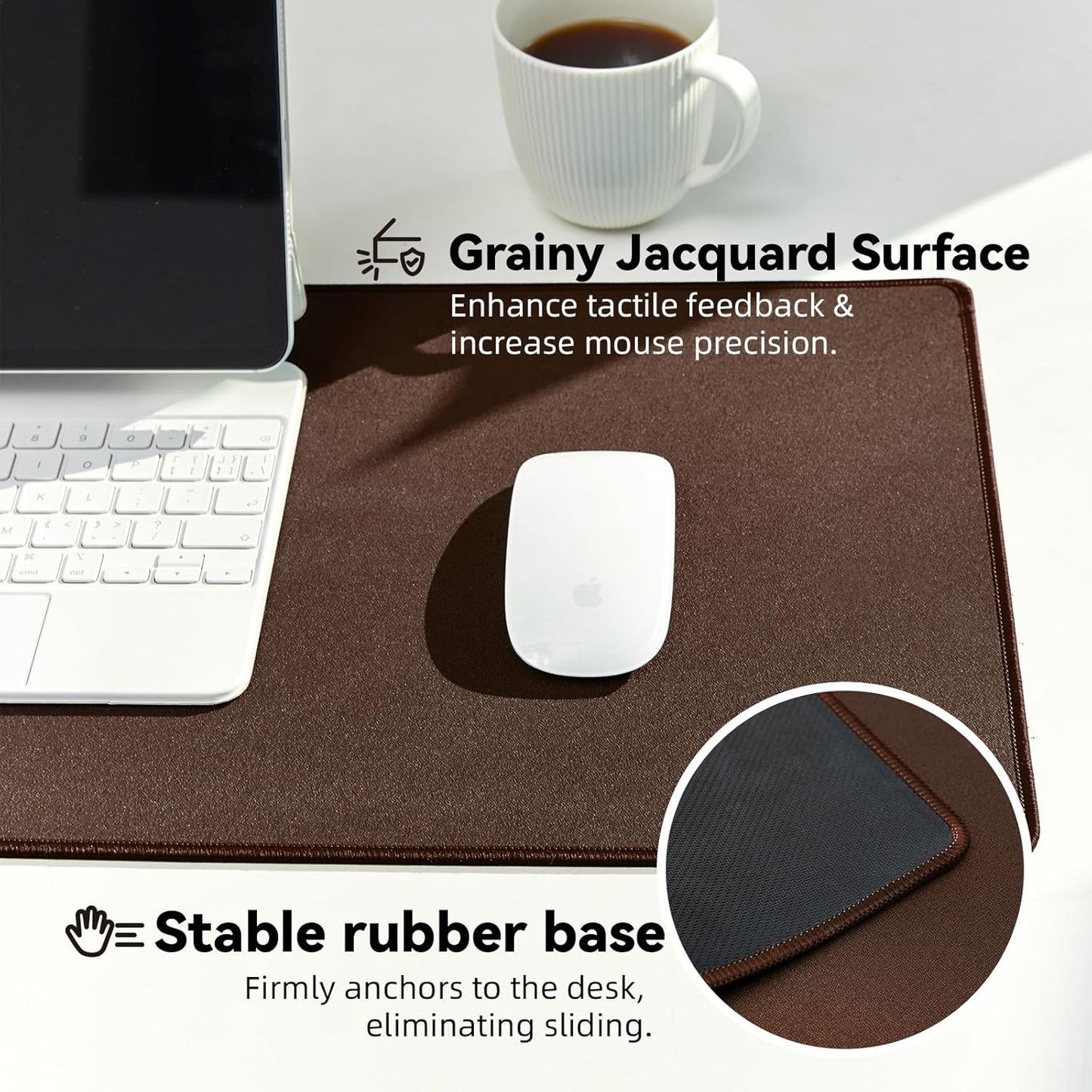 Waterproof Large Gaming Mouse Pad with Durable Stitched Edges, Non-Slip Rubber Base, Grainy Jacquard Mouse Mat Desk Pad for Home Office Gaming, 27.5"*11.8"*0.12", Coffee