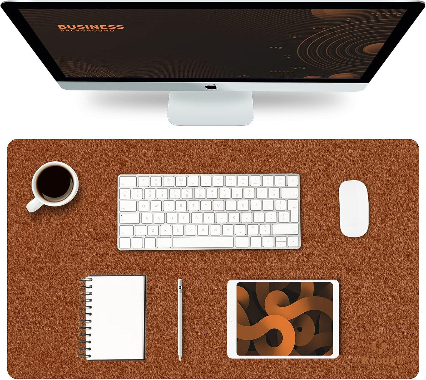 K KNODEL Small Office Leather Desk Mat, Mouse and Keyboard Pad, Computer and Laptop Mat, Desktop Protector and Cover, Writing Pad and Blotter (23.6"x13.8", Brown)