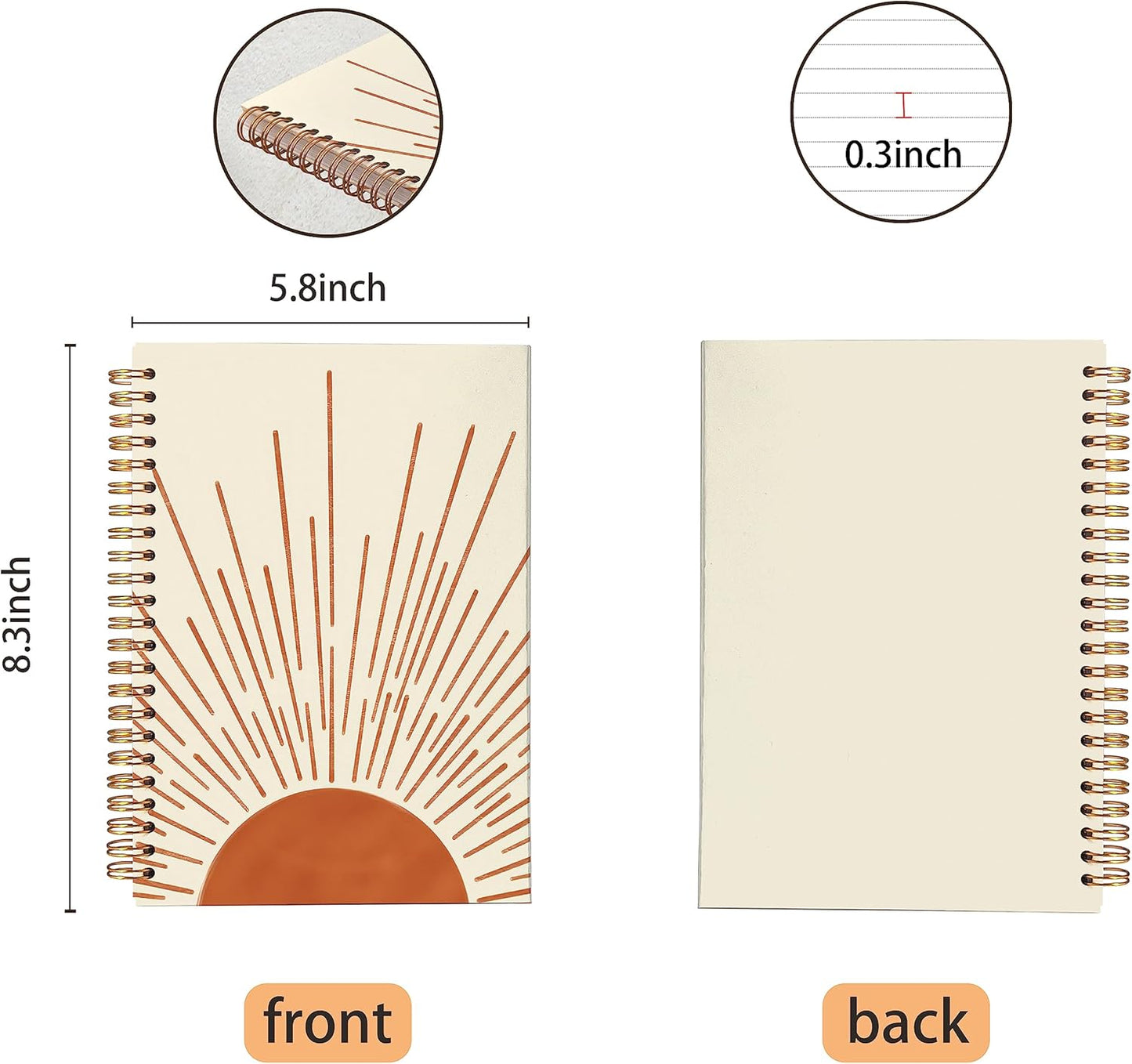 VNWEK Abstract Boho Terracotta Sun Sunrise Sunset Sunshine Sunray Spiral Notebook Journal 5.5 x 8.3 inches,Boho Lined Hardcover Spiral Notebook,Boho Gifts for Women Teen Girls Teens