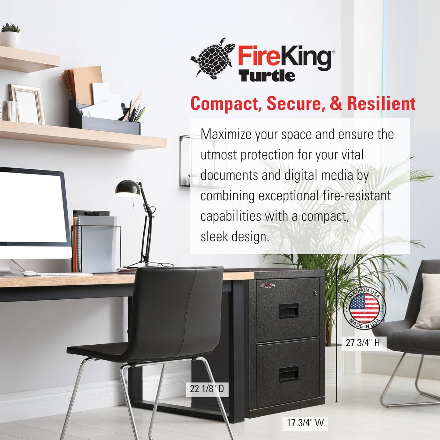 FireKing Turtle Vertical 2 Drawer Legal and Letter Fire Safe File Cabinet with Key Lock, 1 Hour Fire Rated, UL Rated & Water Resistant Home Safe, Filing Cabinet, Made in The USA, Black