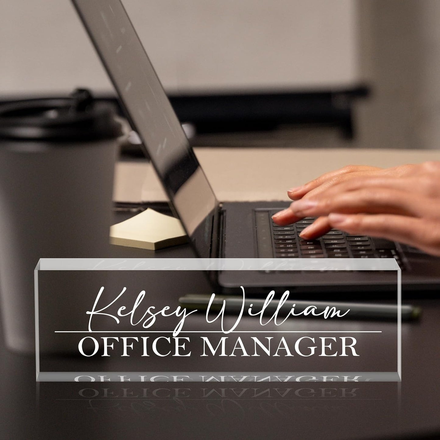 Personalized Name Plate for Desks, Custom Desk Name Plates, Acrylic Name Plate Office Desk Accessories, Personalized Office Gifts for Coworkers Teachers, Employee Appreciation Gifts (Engraved2)