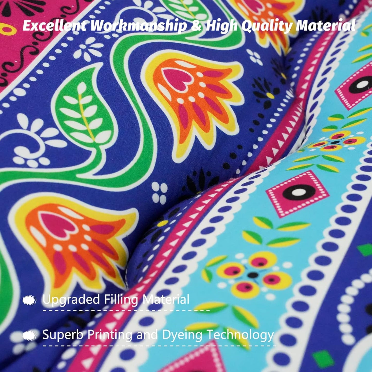 MAXYOYO Bohemian Vintage Floral Japanese Futon Mattress - Roll Up Tatami Floor Mat, Foldable Bed, Portable Camping Mattress, Sleeping Pad, Floor Lounger, Couch Bed - Queen Size