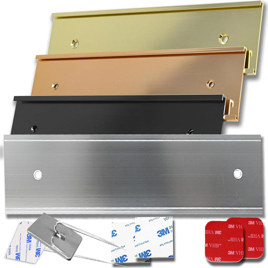 2x10 Executive Name Plate Holder, Silver Aluminum Adhesive Door Mount for Wall Plaques, Mailbox Signs and Cubicles | Made in USA