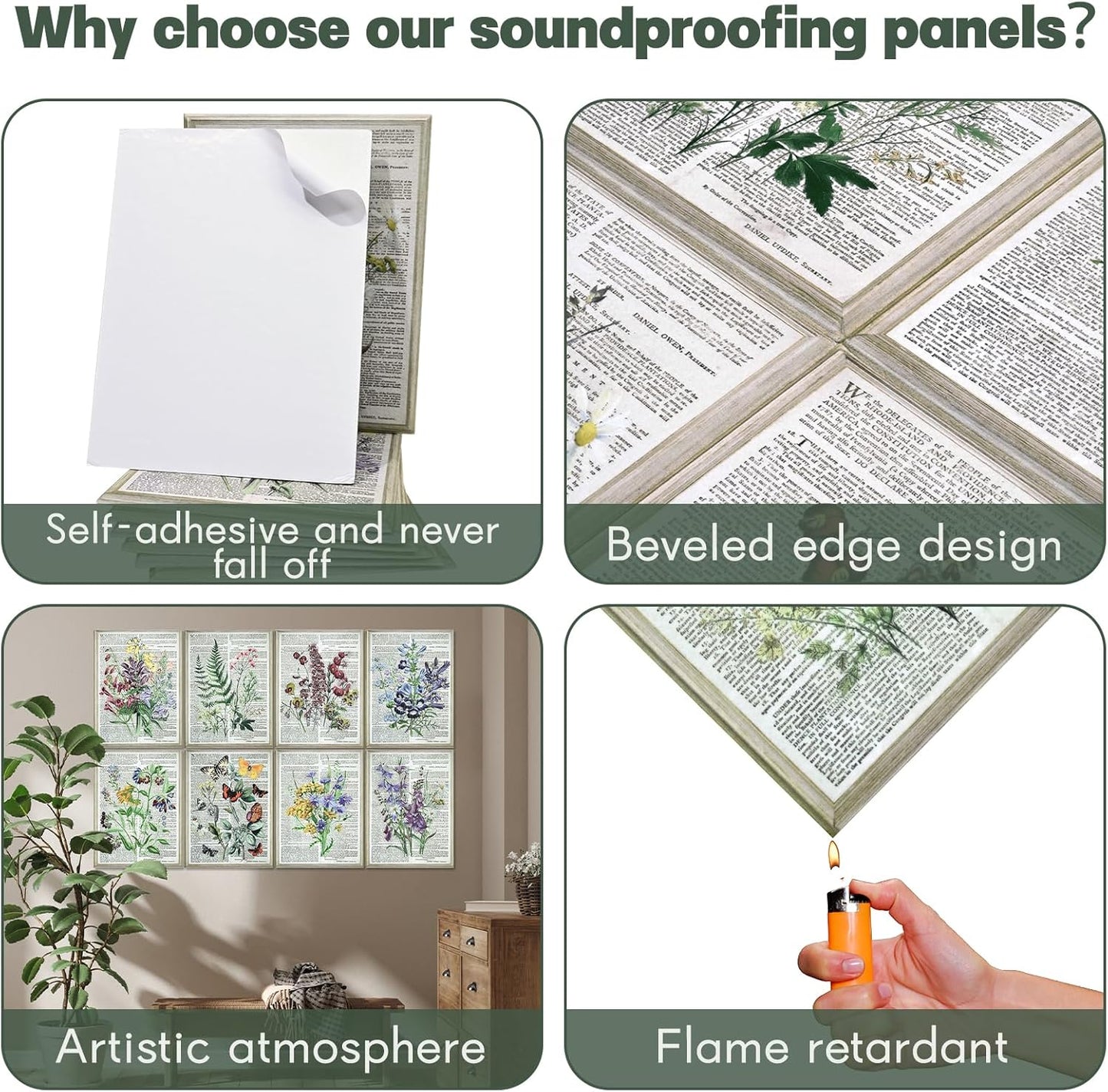 8 Pack Art Acoustic Panels, 48"x32" Soundproof Wall Panels, Decorative Sound Absorbing Panels with Self Adhesive, Sound Dampening Panels, Acoustic Treatment for Home, Office, Studio(Flower)