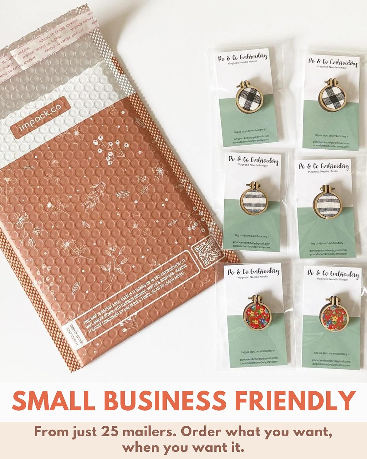 Bubble Mailers 6x9-25 Pack Biodegradable Shipping Bags for Stationery and Small Accessories - Impack Self-Seal Protective Thick Mailing Envelope for Small Items - Floral Rosy Brown