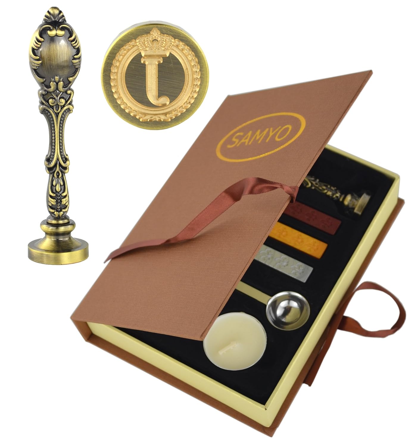 Samyo Creative Romantic Stamp Maker Classic Old-Fashioned Style Brass Color Wax Seal Sealing Stamp Vintage Antique Alphabet Initial Letter Set - (Letter J)