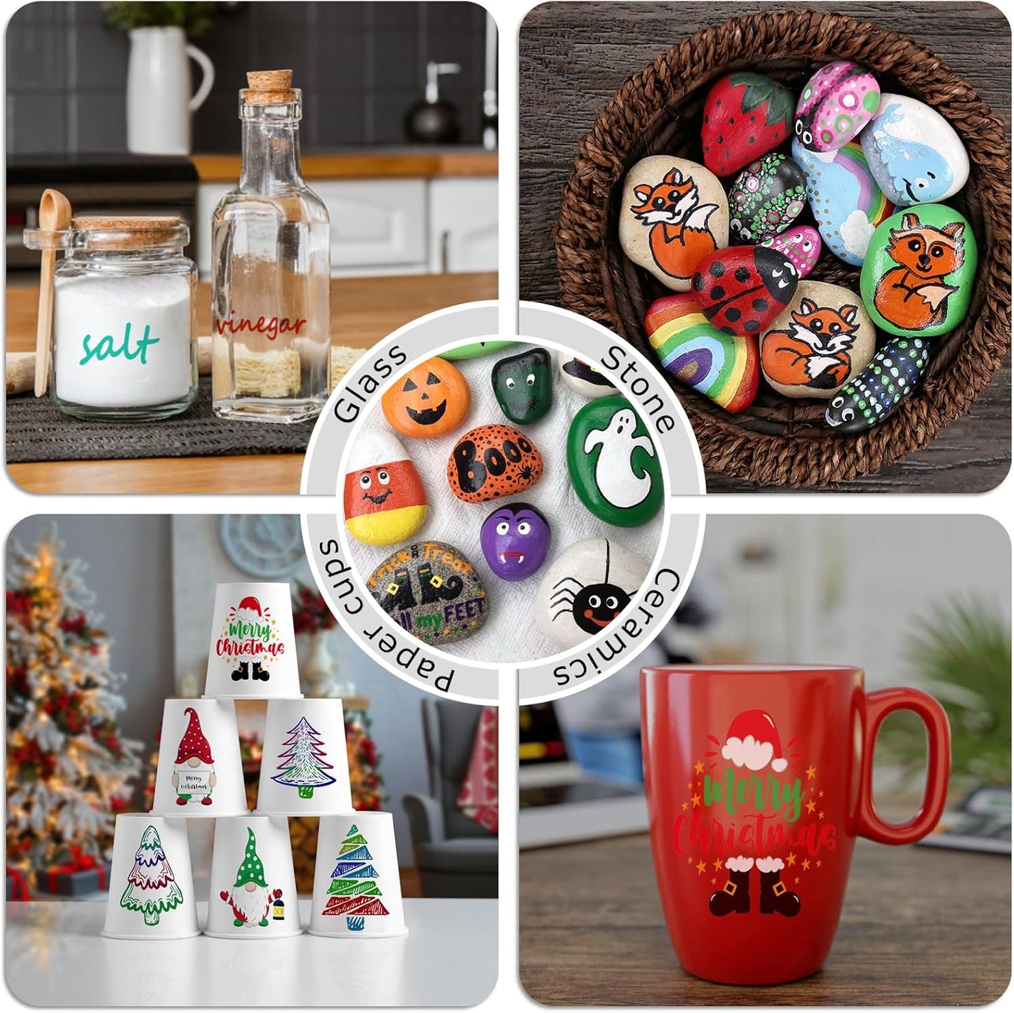 Paint Markers, 12 Pack Oil-Based Waterproof Quick Dry Permanent Paint Pen Set for Rocks Painting, Wood, Fabric, Plastic, Canvas, Glass, Mugs, Metal, Tire, Stone, DIY Craft