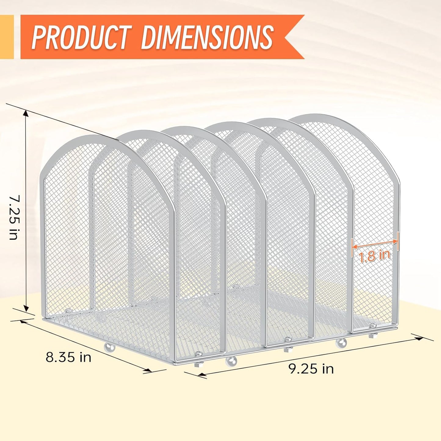 Desk File Organizer 5 Sections Desktop Organizer File Sorter Office Organization File Folder Holder for Office School & Classroom (Silver, 5 Section - 1Pack)