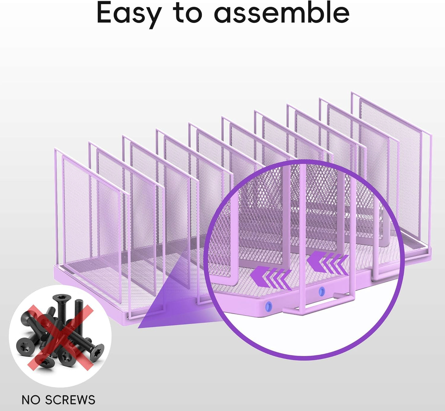 9-Section Desk File Organizer, Vertical File Holder, Mesh Desktop File Folder Metal File Organizer Stand for Office Home Classroom, Purple