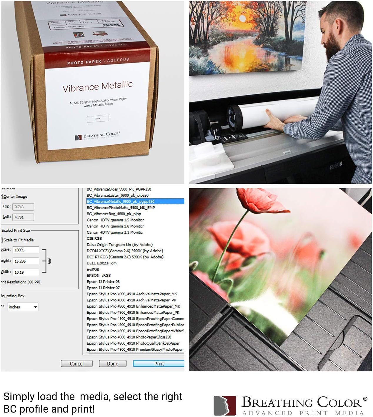 Vibrance Metallic Photo Printer Paper 10 mil 255 gsm Premium Photo Paper Roll 3in Core 44 inches x 100 feet Works with Most Inkjet Printers Including Professional Makes and Models Like Epson Canon HP