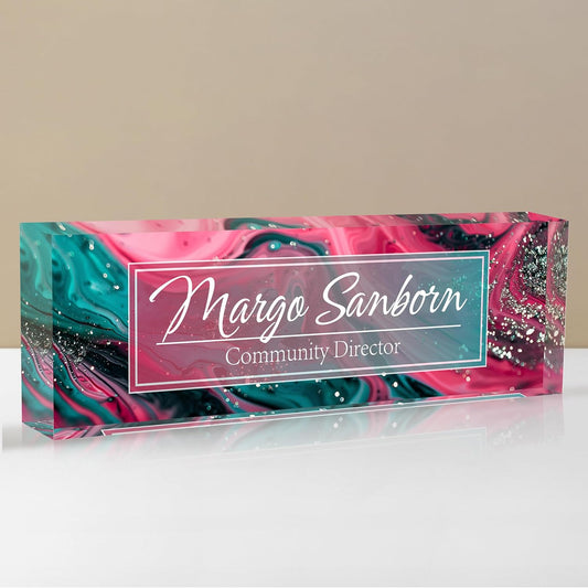 Personalized Name Plate for Desk, Custom Desk Name Plate, Acrylic Name Plate Office Desk Accessories, Personalized Office Gifts for Coworkers Teachers, Employee Appreciation Gifts (C-Teal Spark)