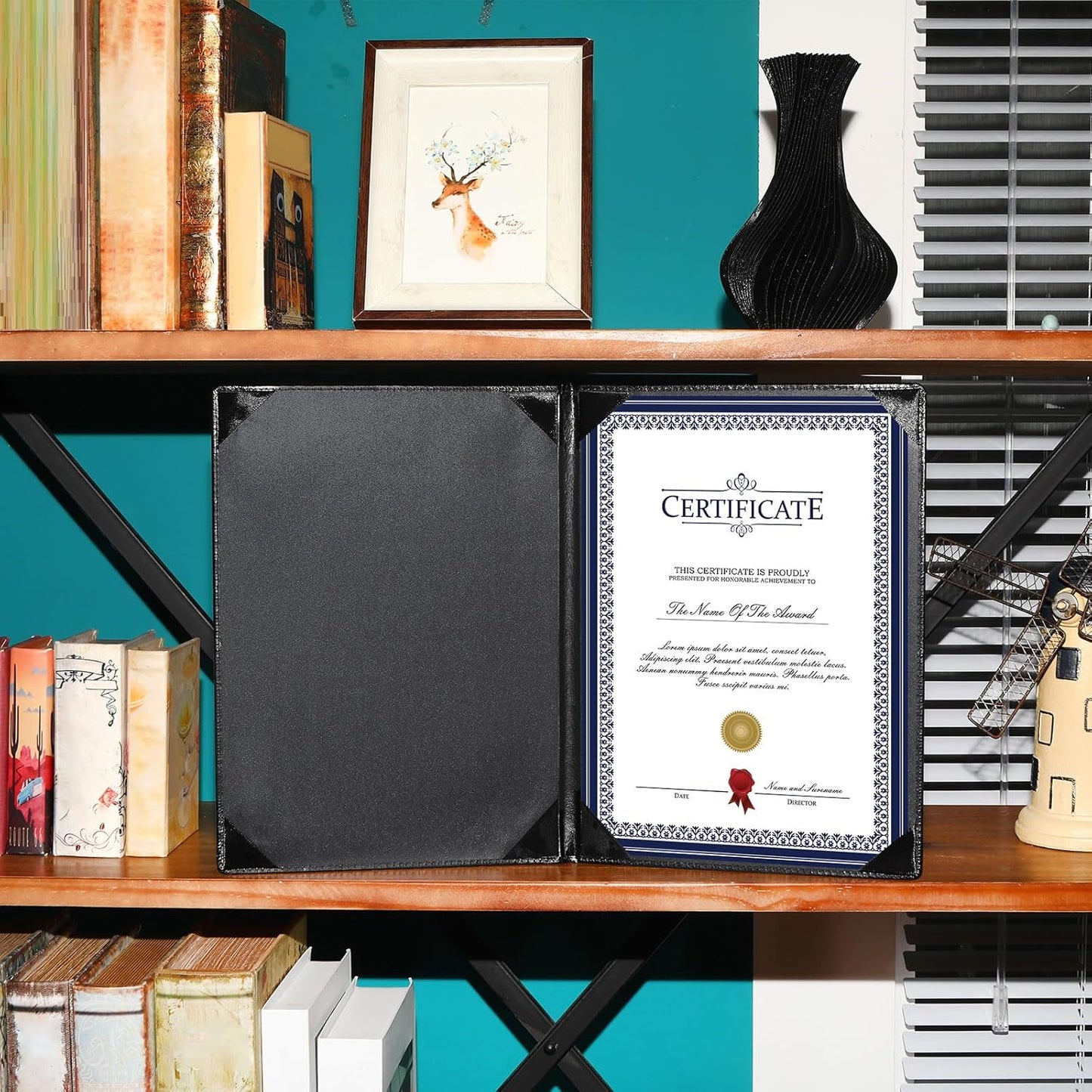 Tenare 3 Pcs Leather Certificate Holder 8.5 x 11 Inch PU Black Red Blue Purple Phd Bachelor Master Diploma Cover Professional Award Folder for Official Graduation Competition Contest Charity (Black)