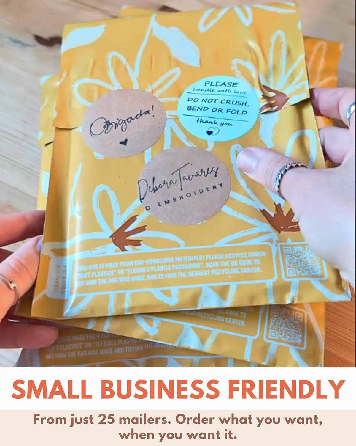 Poly Mailers 6x9-25 Pack Biodegradable Shipping Bags for Stationery and Small Accessories - Impack Self-Seal Waterproof Thick Mailing Envelope for Small Items - Golden Pencil Floral