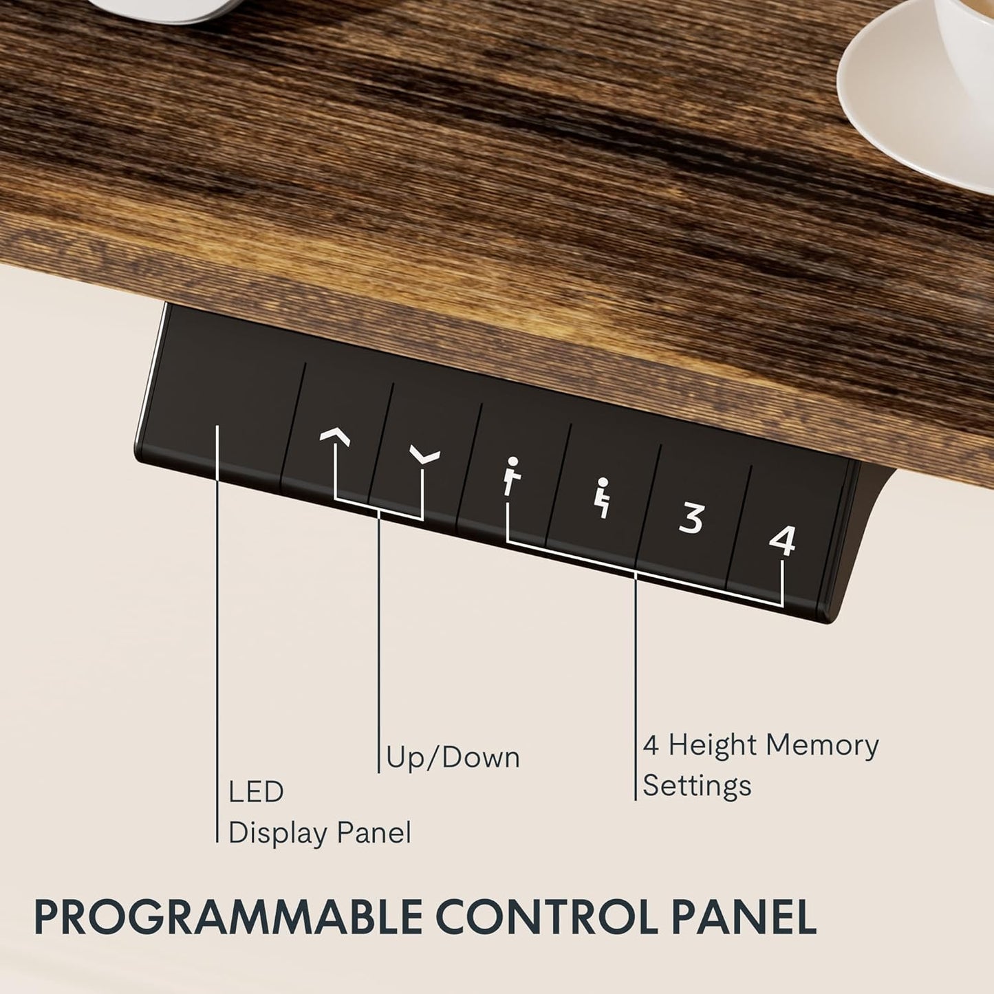 FLEXISPOT EN1 Whole-Piece Standing Desk, 48x24 Electric Sit Stand Desk for Home Office (Black Frame + Rustic Top, 2 Packages)