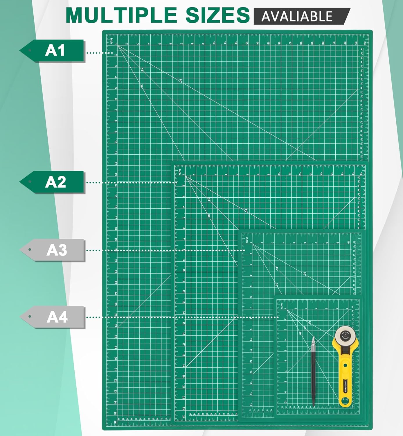 Density-upgraded 18" x 24" Self Healing Sewing Mat, Idemeet Rotary Sewing Mat for Crafts, 5-Ply Cut Board for Fabric Leather Cutting Quilting Modeling Hobby Project, Scale Size 18" x 24", Green