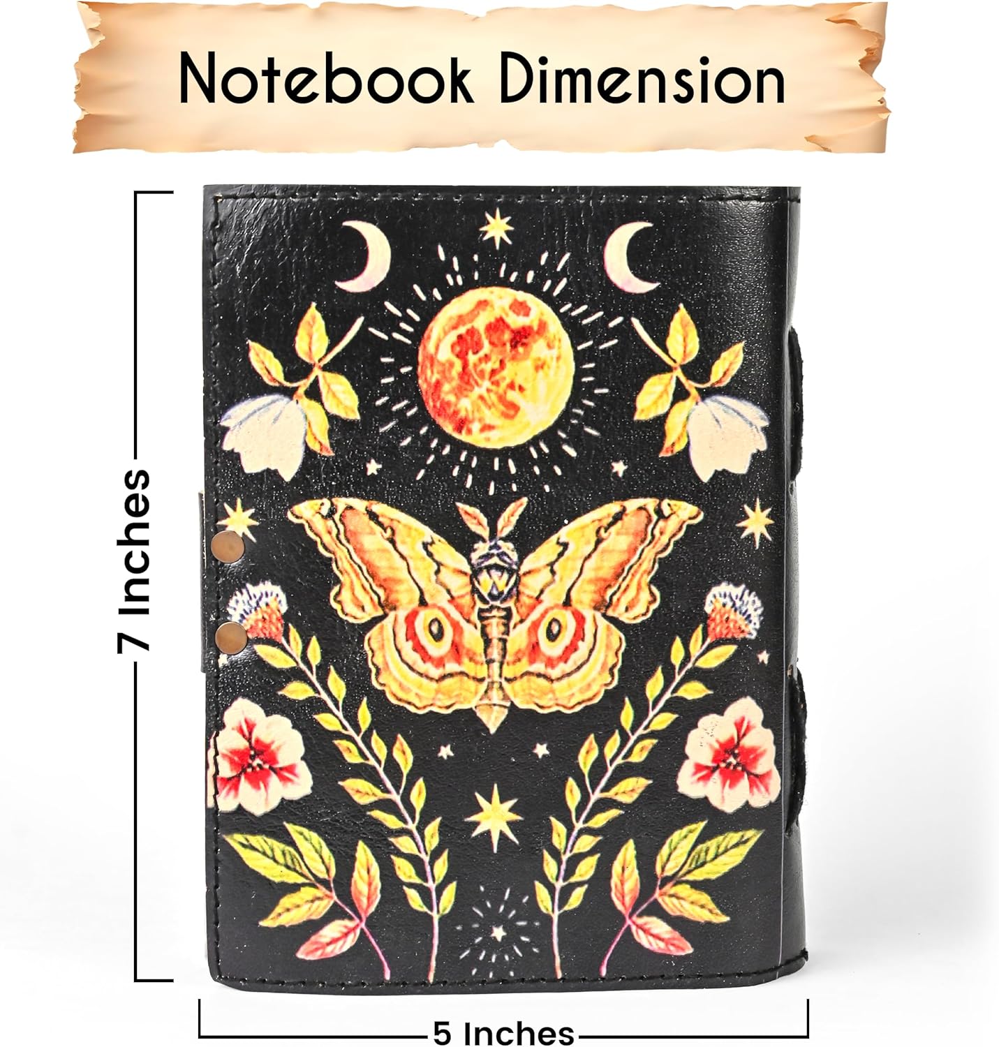 Blank Spell Book of Shadows, Luna Moth & Butterfly Leather Journal with Vintage Clasp Lock – 200 Page Antique Deckle Edge Leather Bound Notebook – Notebook Journal Gift for Men & Women