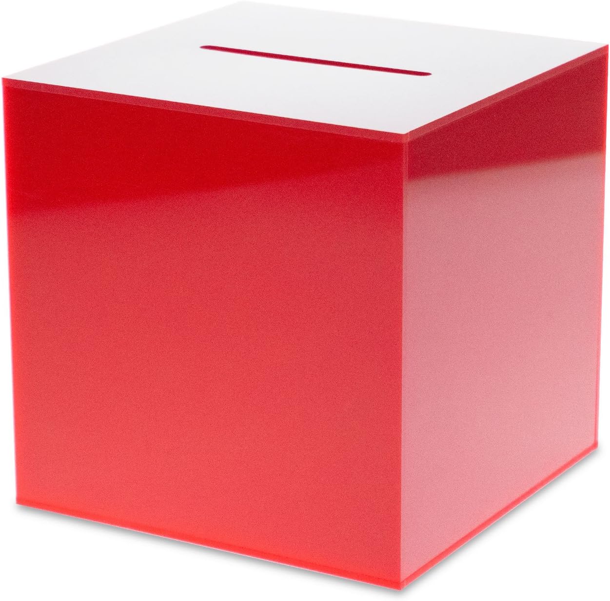 Source One Premium Acrylic Cube Donation Box with Deluxe Rear Open Door and Cam Lock Suggestion Box (12 Inch, Red)