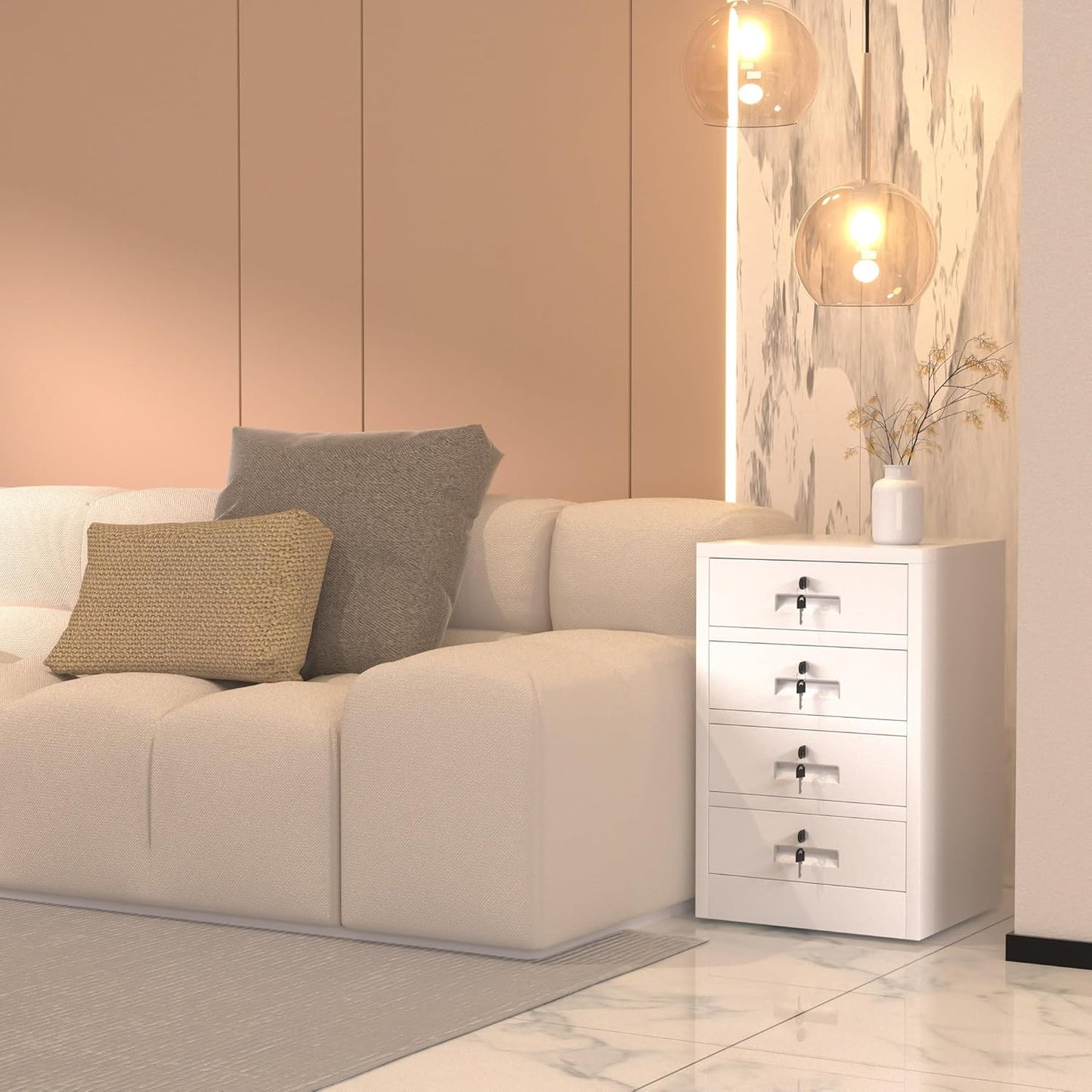 Metal Storage Cabinet with Lockable Drawers for Home Office Bedroom Living Room Organization(White)