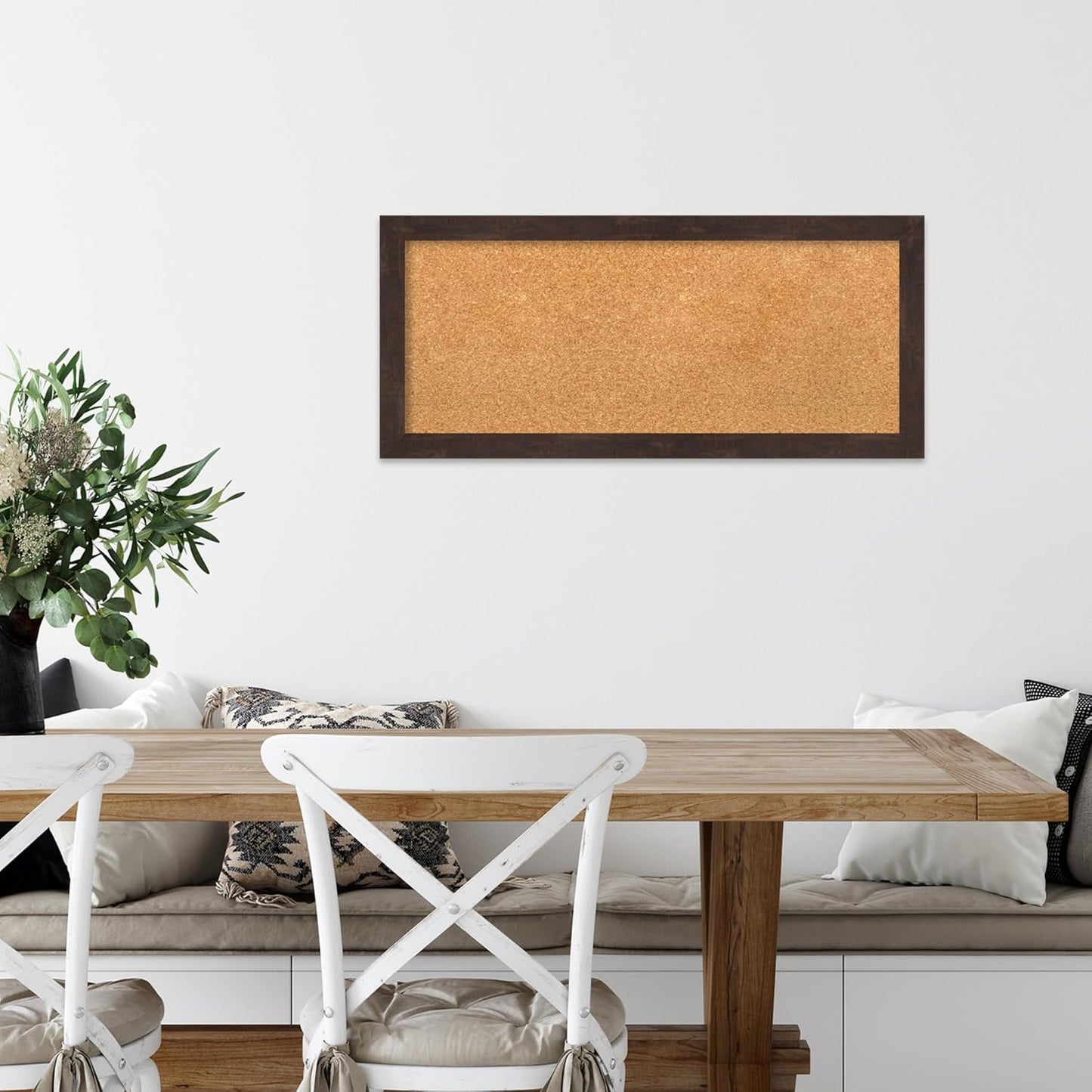 Amanti Art Natural Cork Board for Wall, 15x33 Vision Board with Brown Wood Frame, Medium Corkboard Office Decor for Home Organization, Rustic Farmhouse Corkboard Pinboard to display items for home