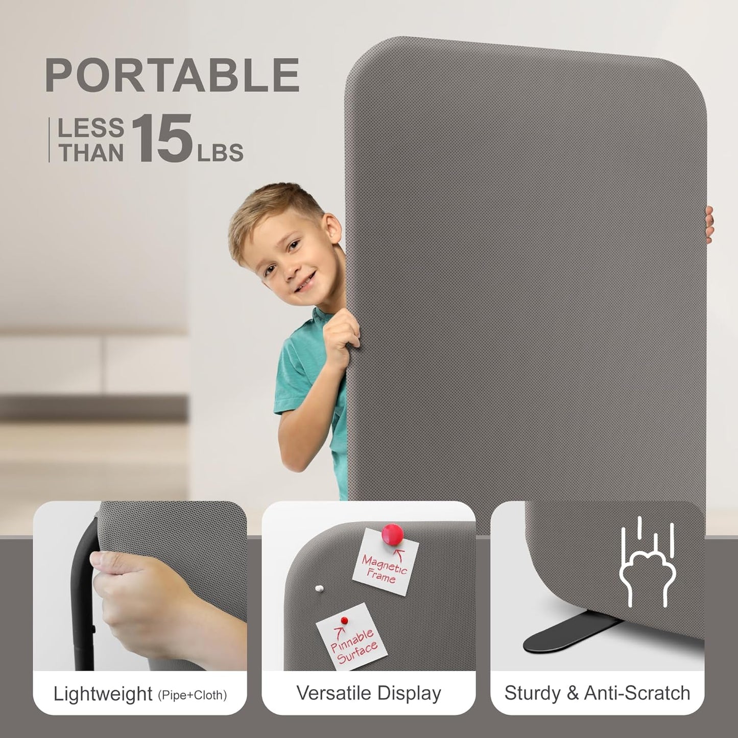 DECOLAB Standing Room Divider Panel, Portable Room Separation Partition for Home, Studio, Classroom, Resraurant, Scratch Resistance, 29"x65", Rock