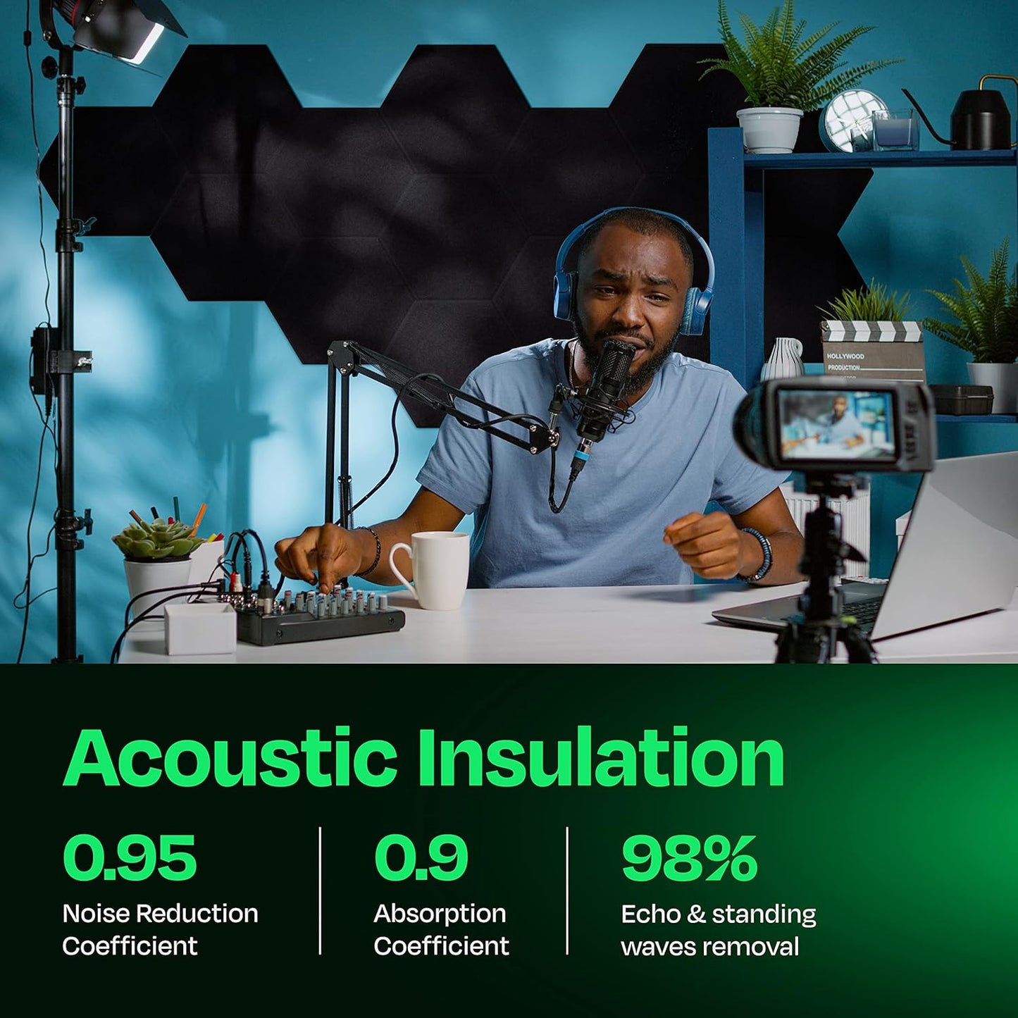 Acoustic Panels 12-Pack Soundproof Wall Panels 14"X12.1"X0.4" Sound Panels High Density Sound Dampening Panels - [Deep Black Hexagon]