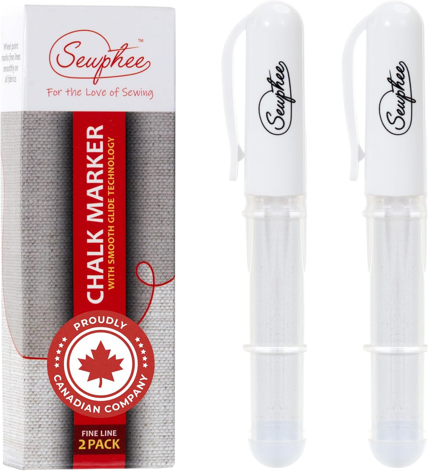 Fabric Markers for Sewing – Ergonomic Tailors Chalk Pen with Improved Dosing Wheel for Sharp Lines - Washable Sewing Chalk Marking Pens that are Compatible with Most Fabrics - White and White 2 Pack