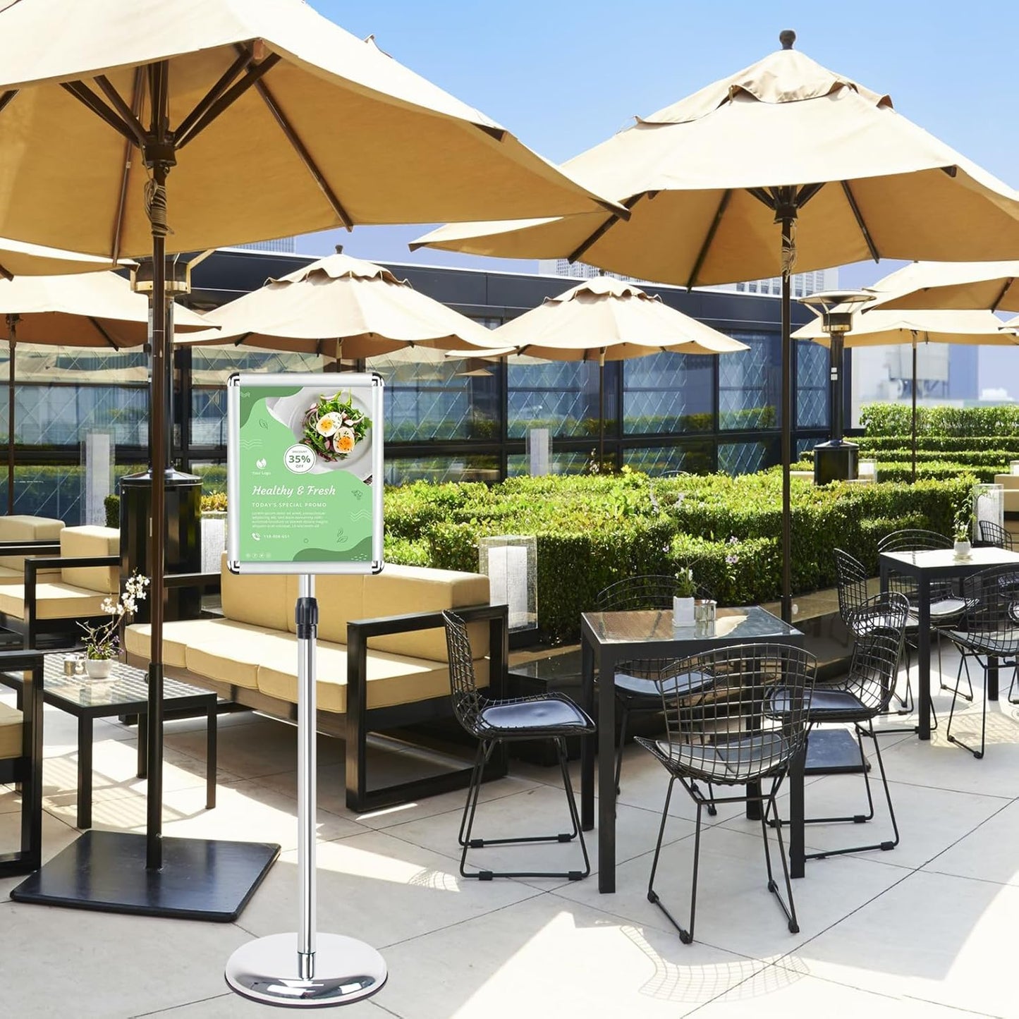 Poster Stand Holder Adjustable Pedestal Floor Standing Sign Holder Vertical and Horizontal View Sign Display, Aluminum Snap Open Frame with Safety Corner (Sliver-8.5x11)