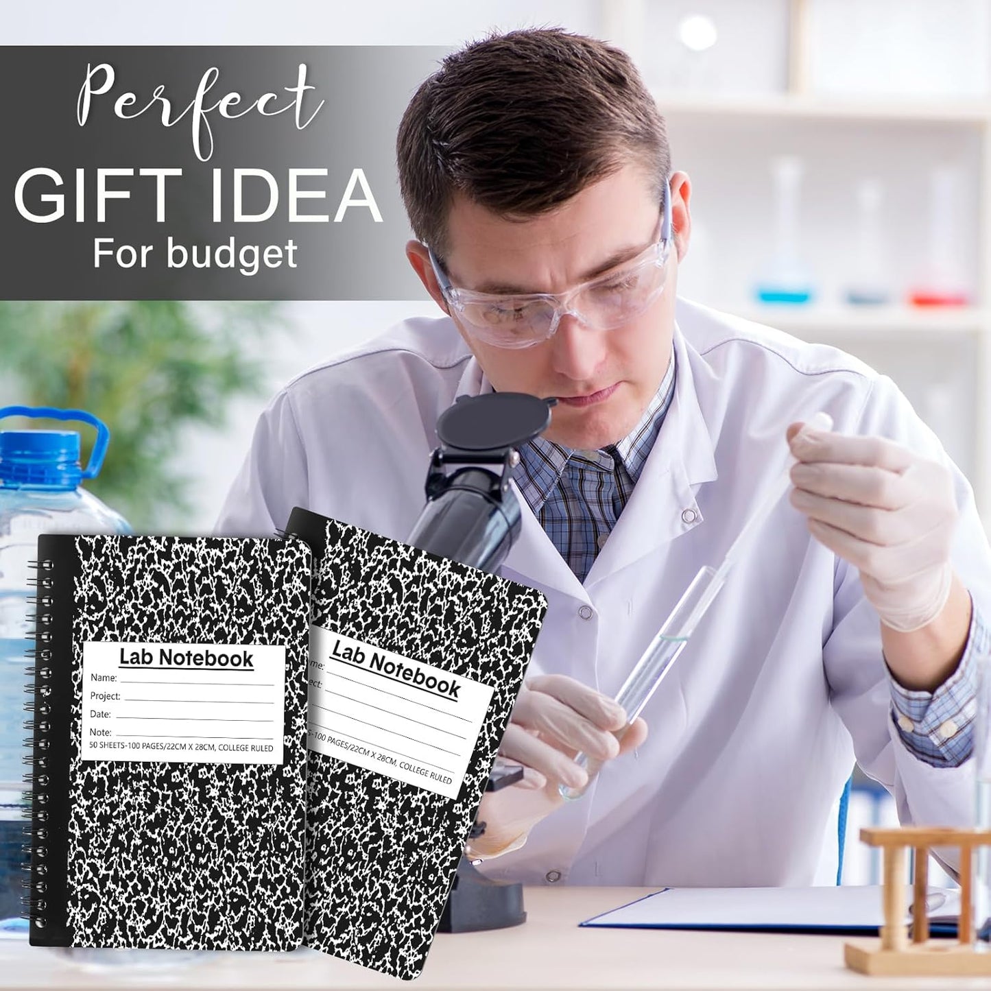 2 Pack Mini Carbonless Lab Notebook Carbon Copy 3.5'' x 5.5'' Laboratory Engineering Chemistry Computation Notebook Science Grid Contains 50 Set Pages 100 Sheets Total Coil Binding(Black)