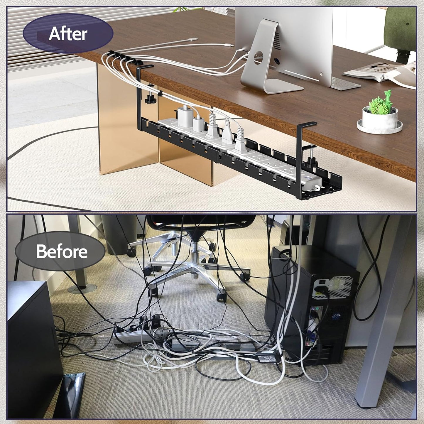 Shikha 2 Pack Cable Management Under Desk, 15.7"-31" Retractable Cable Management Tray, No Drilling Cord Organizer with Clamp for Desk, Under Table Wire Management Tray for Home Office