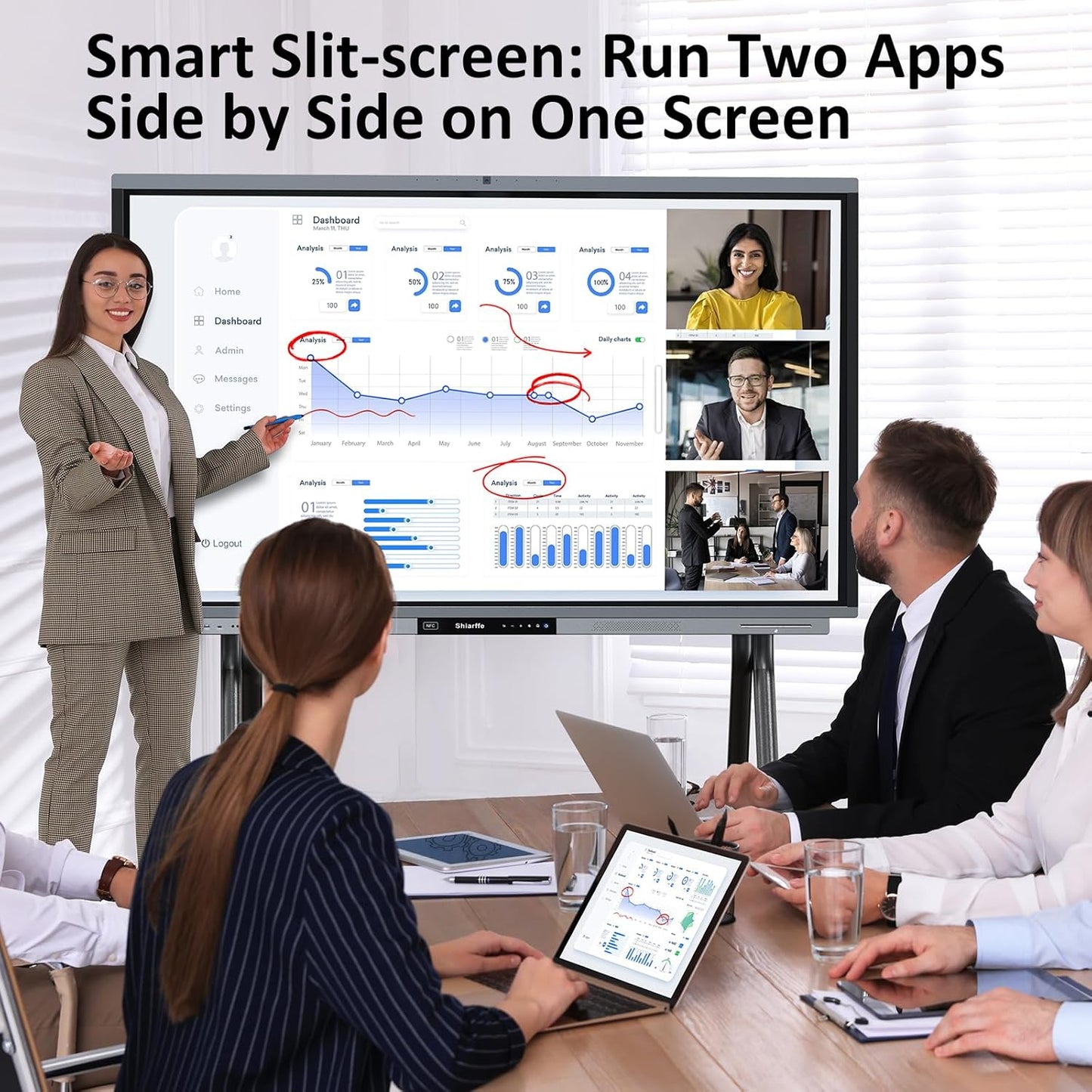 Shiarffe R9 4K 65" Smart Board, Flagship CPU 16 GB RAM + 256 GB ROM, Compatible with Google Play Store, OTA Software Updates, Smartboard for Classroom Office Hybrid Work