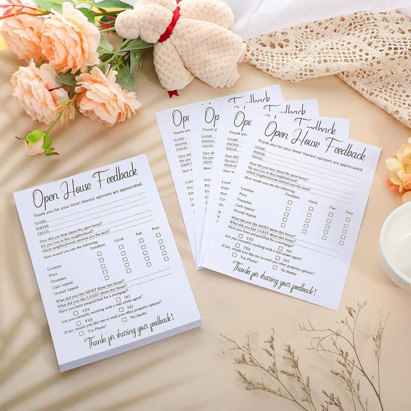 Marspark 150 Piece Real Estate Signs - Open House Supplies, Feedback Notepad, Questionnaire, Form for Agents & Brokers