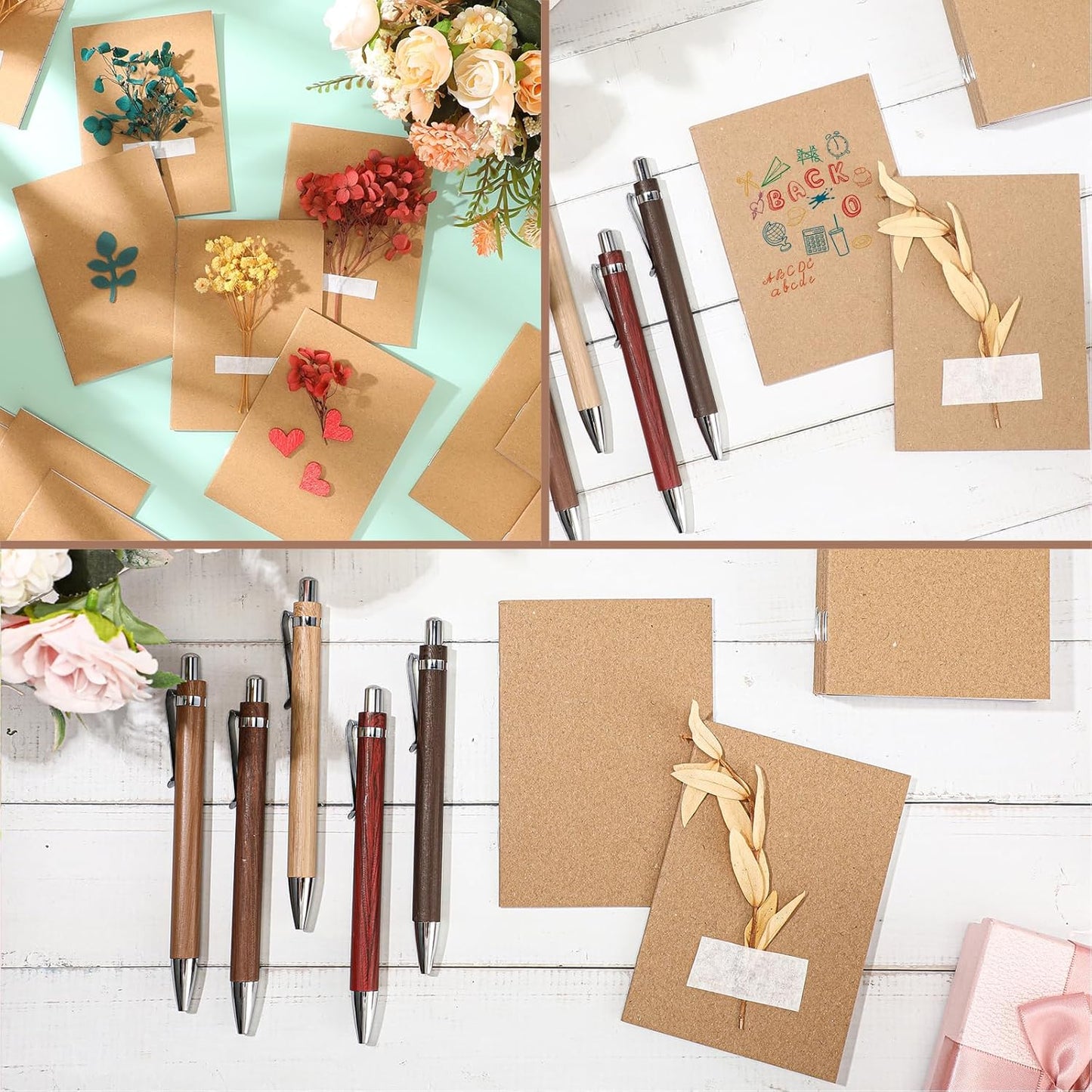 Kisston 50 Sets Mini Pocket Notebook with Pens Bulk Christmas Notebook Gifts Small Memo Notepad with Bamboo Pens for Employee Coworker Team Gifts(Retro Colors)