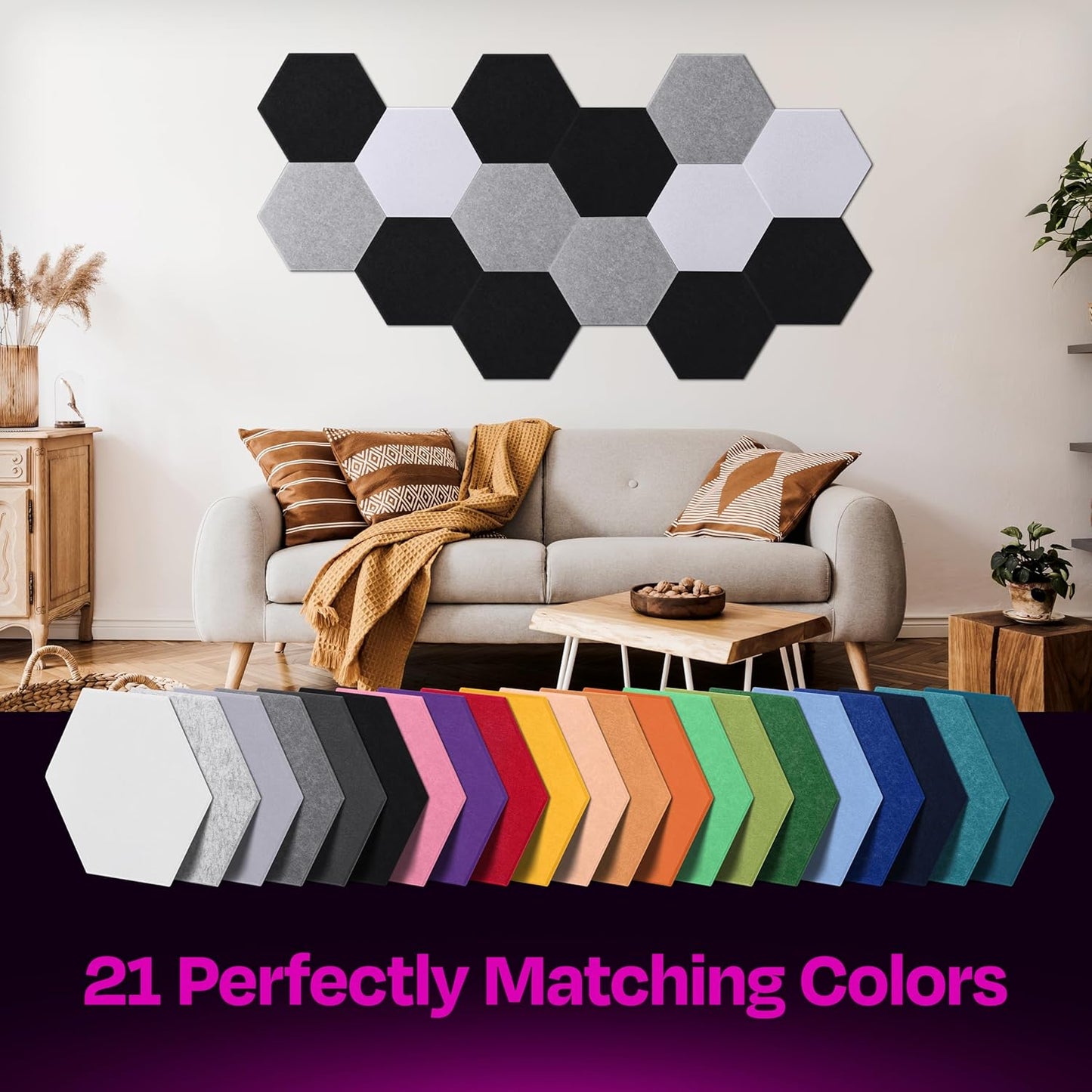 Acoustic Panels 12-Pack Soundproof Wall Panels 14"X12.1"X0.4" Sound Panels High Density Sound Dampening Panels - [Deep Black Hexagon]