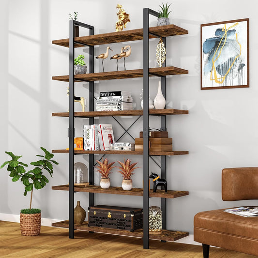 FRAPOW Bookshelf, 6 Tier Book Shelf 83Inch Tall Bookcase, Industrial Large Bookshelves Rustic Book Case with Open Metal Frame for Office, Bedroom, Farmhouse, Living Room