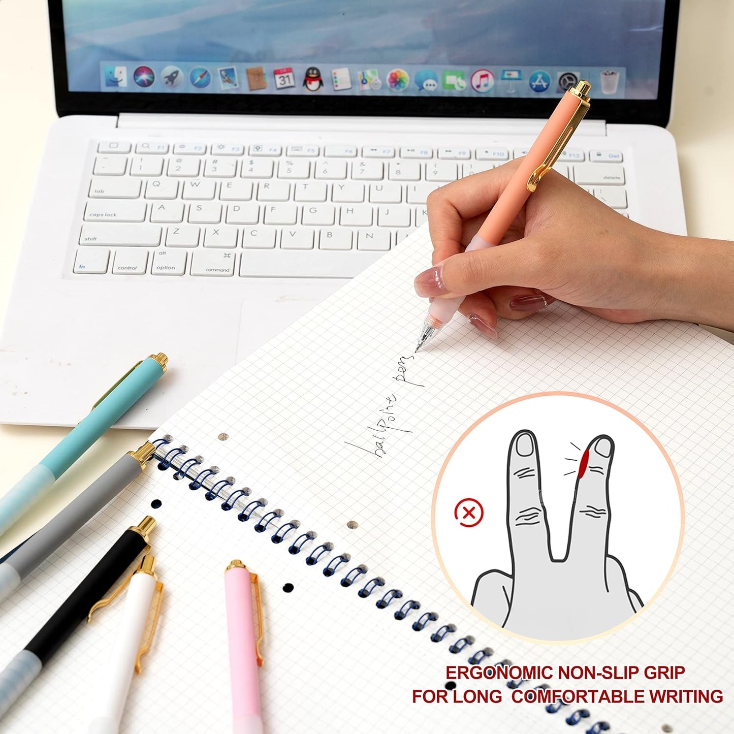 Linbsunne Ballpoint Pens Medium Point 1mm Black Ink Work Pen with Super Soft Grip Ball Point Pen for Men Women Retractable Office Pens (Gold Clip-6 count)