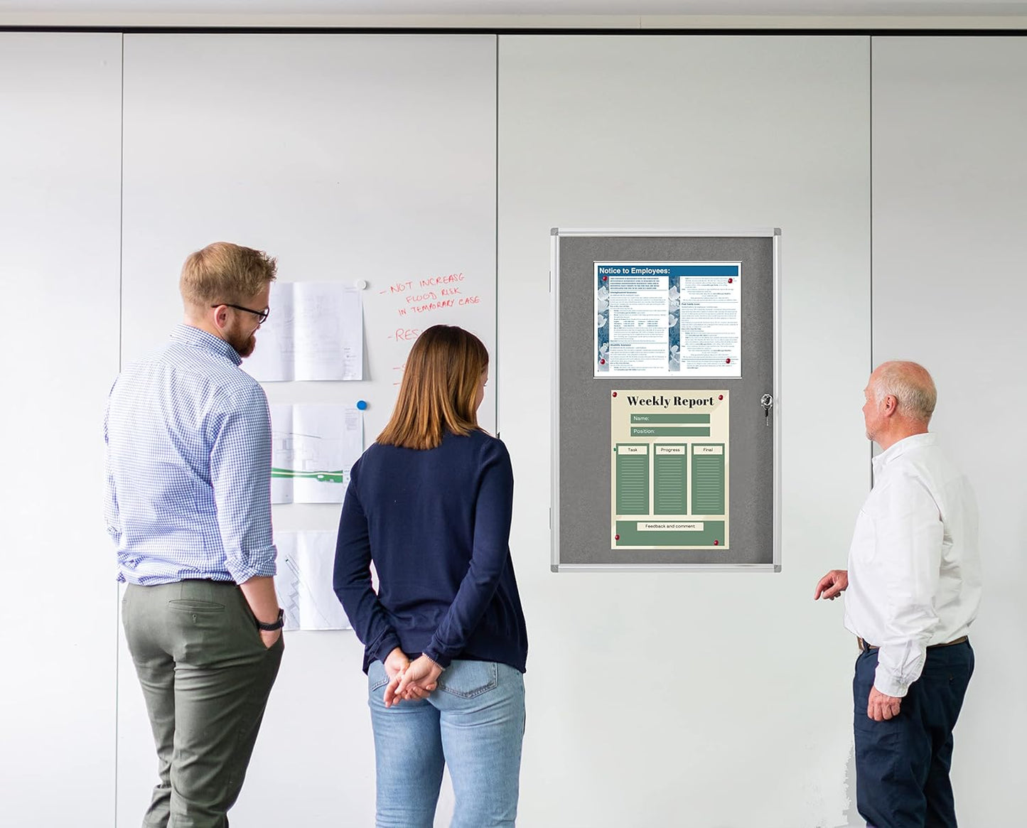 Lockable Enclosed Bulletin Board with 36x24 Acrylic Display Case – Aluminum Frame Notice Board with Self-Healing Felt Surface – Wall-Mounted for School, Office & Public Areas