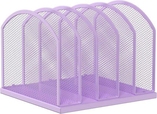 5-Section Vertical Desktop Organizer, 5-Section Mesh File Folder Stand Sorter for Office Home Classroom Organization (1, Purple)