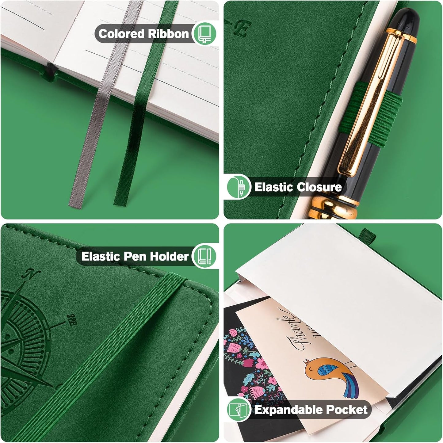 Notebook Journal for Women Men: Leather Journal for Writing, Hardcover College Ruled Journals Notebooks with Thick Paper, Large A5 Daily Journal for Travel, Diary, Gifts for Teens, 5.7"×8.5", Green