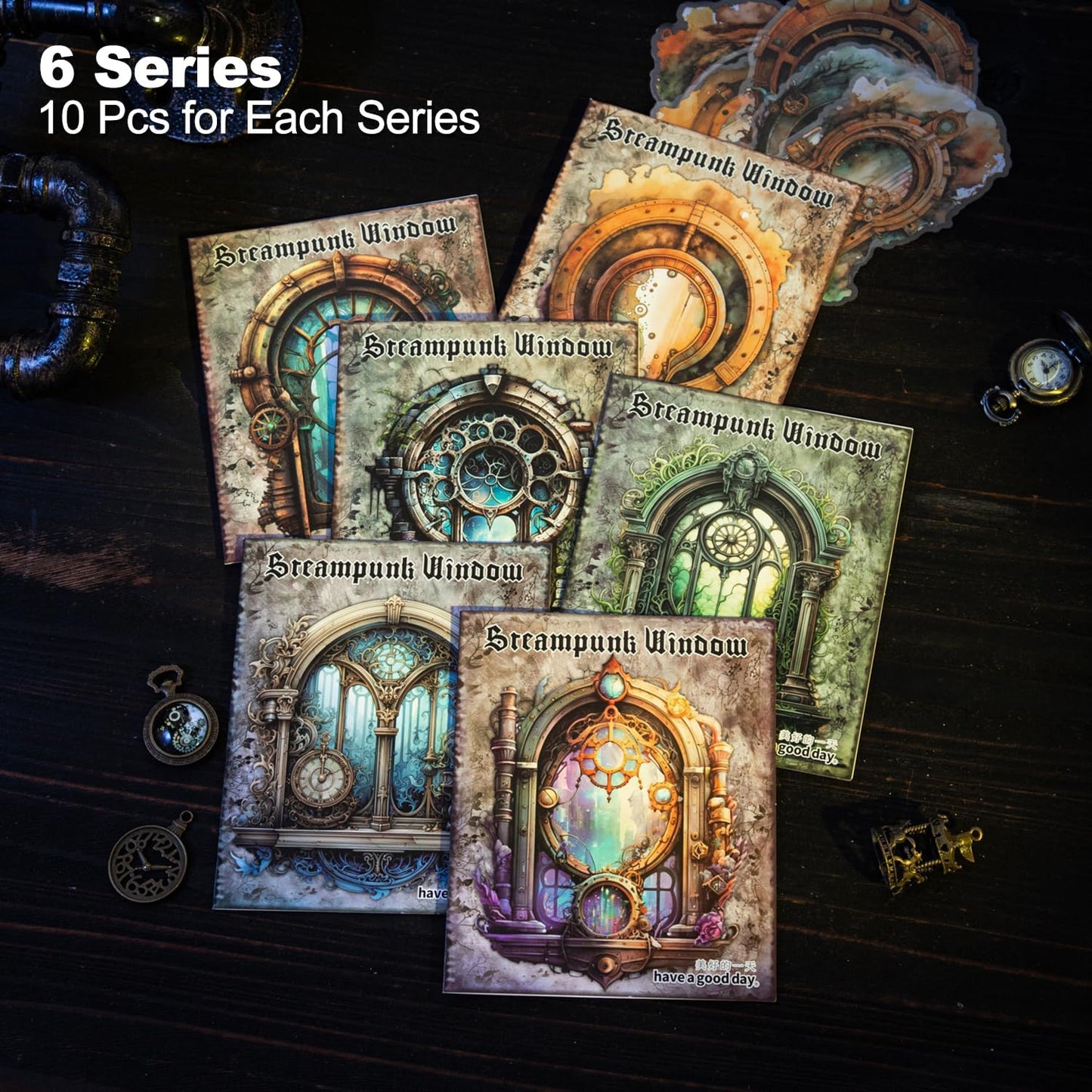 Large Window PET Sticker Set, 60PCS Punk Ephemera for Scrapbooking, Journaling, Crafting, DIY Projects, and Art Supplies